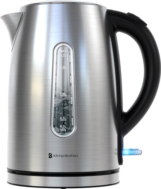 KitchenBrothers Waterkoker - Elektrisch - 1,7L - 2200W - RVS Waterkoker - Zilver/RVS