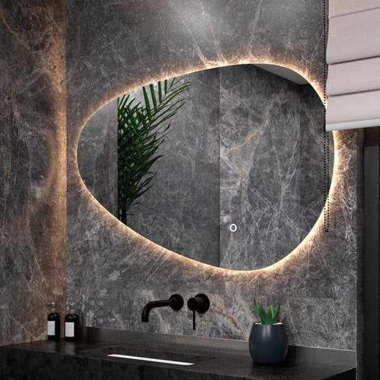 Mirlux Badkamerspiegel met LED Verlichting – Asymmetrisch - Organisch Wandspiegels – Anti Condens Douchespiegel - Wandspiegel 120x75CM