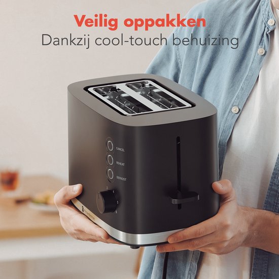 KitchenBrothers Broodrooster - Retro - Toaster - 6 Instelbare Warmteniveaus - 2 Extra Brede Sleuven - BPA-vrij - 870W - Zwart