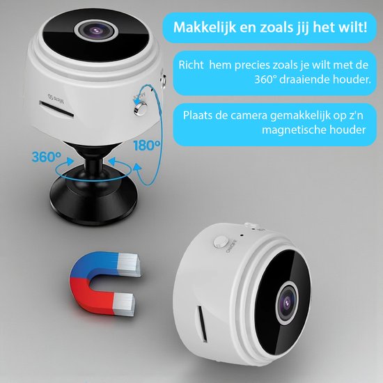Tech Essentials Mini Verborgen Spy Camera - 1080P - Met WiFi APP - Micro Geheime Beveiligingscamera - Binnenhuis - Spionage - afluisterapparatuur - Wit