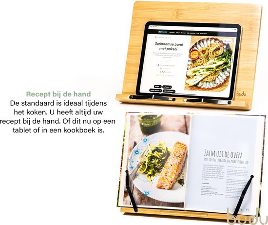 Budu Boekenstandaard – Boekenhouder – Book holder – Boekenstandaard bamboe hout – Tablethouder – Leesstandaard – Verstelbaar (5 standen)