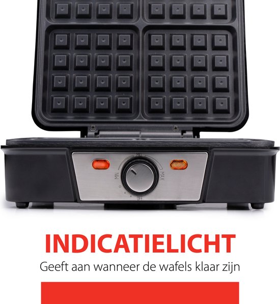 alpina Wafelijzer - Brusselse Wafels - Antiaanbaklaag - 4 Wafels - 1200W