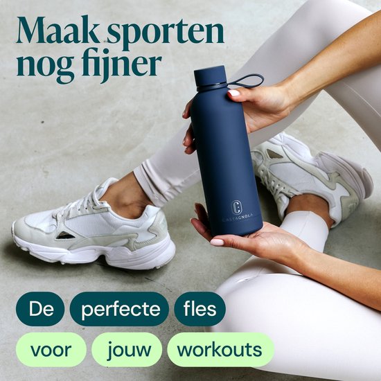 Castagnola Waterfles - RVS Drinkfles 500 ML - Stalen Thermosfles - Drinkflessen voor Volwassenen - Dubbelwandig - Donkerblauw