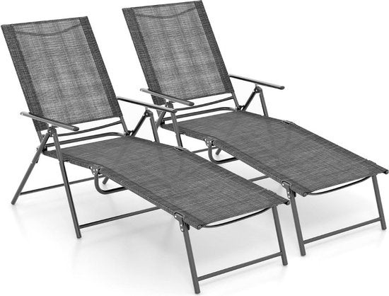 Coast Set van 2 Ligstoelen - Opvouwbaar - 155-189 x 64 x 65-102 cm - Grijs