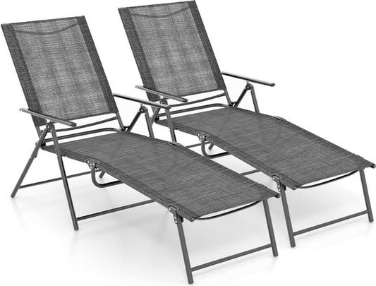 Coast Set van 2 Ligstoelen - Opvouwbaar - 155-189 x 64 x 65-102 cm - Grijs