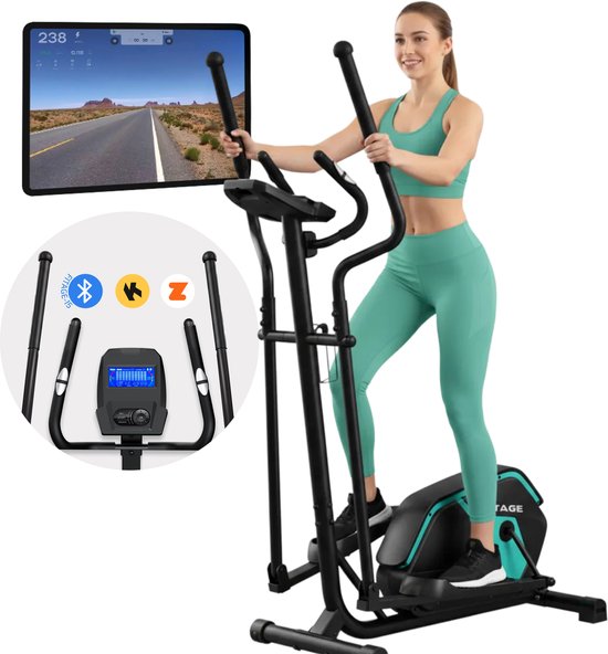 FITAGE Crosstrainer Geluidsarm - Crosstrainers met Bluetooth Kinomap & Zwift - Fitness Trainer met 24 trainingsprogramma’s - Nauwkeurige Hartslagmeter