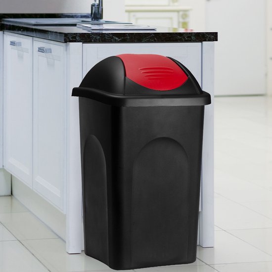 Deuba Vuilnisbak met Klapdeksel – 60Liter Kunststof – Zwart Rood
