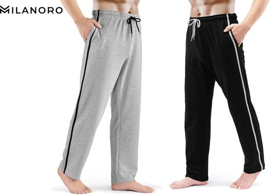 Milanoro - Set van 2 sportieve, comfortabele joggingbroeken voor heren - Zwart/Grijs - XL