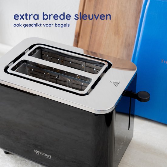 Safecourt Kitchen Broodrooster - Toaster - 6 Warmteniveaus - 2 Extra brede sleuven - 920W - Zwart