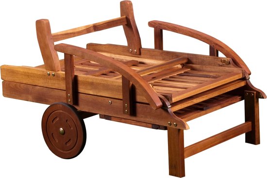 Casaria Acaciahout Ligbed – met Wielen & Verstelbare Tafel – Bruin