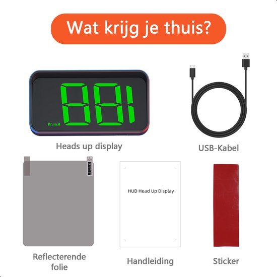 Tech Essentials Automatische - GPS Snelheidsmeter Auto HUD - USB-C - Groen - Head Up Displays - Plug en Play