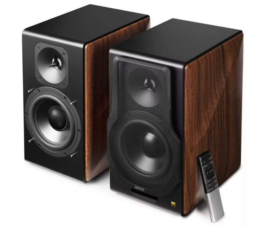 Edifier - S3000MKII Premium Actieve 2.0 Speakers - 256 W RMS - Zwart & Bruin Hout - Hi-Res Audio & Bluetooth 5.0 - Draadloos Verbonden Systeem - Ultieme Geluidservaring