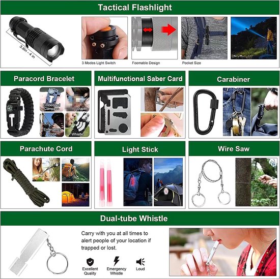 Garpex® Noodpakket - Survival Kit - Compleet Overlevingspakket - Survivalset - Camping Kit - Outdoor Kit - EHBO kit