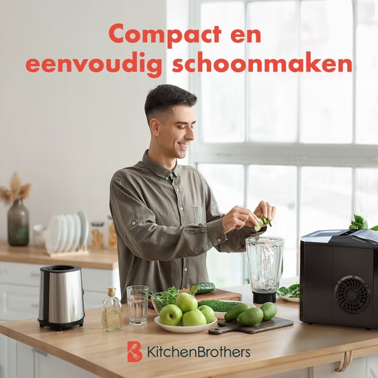 KitchenBrothers IJsblokjesmachine - 1L - IJsblokmaker met IJsschep - Easy Clean - 9 Blokjes in 8 min. - Zwart