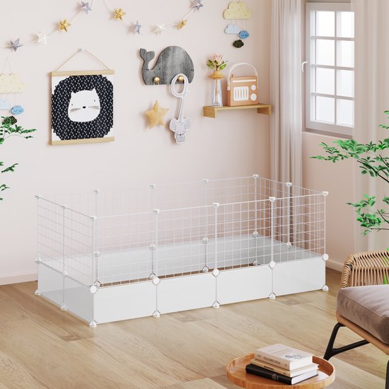 Dierenren XXL - Ren - Verstelbaar - Voor binnen - Puppyren - Kleine dieren - Kittens - Wit - 142 x 71 x 53cm