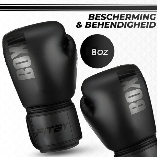 Fitby Bokshandschoenen - Kickboks Handschoenen - Boxing Gloves - Kinder Bokshandschoenen - Zwart - 8 oz