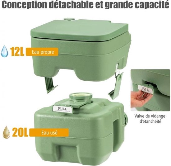 Laodikya Home Campingtoilet Reistoilet Toiletemmer Mobiel Draagbaar Chemisch Toilet 20L + 12L
