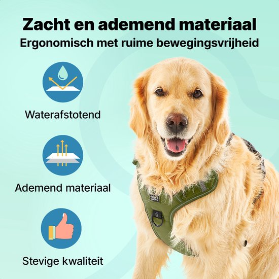 Jake and Jacky Hondentuigje - Anti-Trek Tuig - Hondenharnas - Y Tuig Hond - Reflecterend - Groen - Maat XL