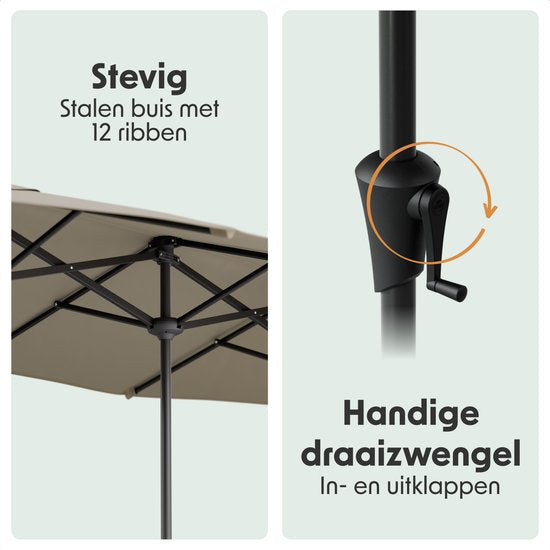 LifeGoods Dubbele Parasol - Tuin - 220x400cm - tot 8 Personen - Waterdicht - UPF50+ - Taupe