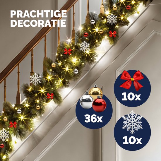 Casaria Kerstguirlande – 5 m 80 LED´s incl. Decoratie – Warm Wit