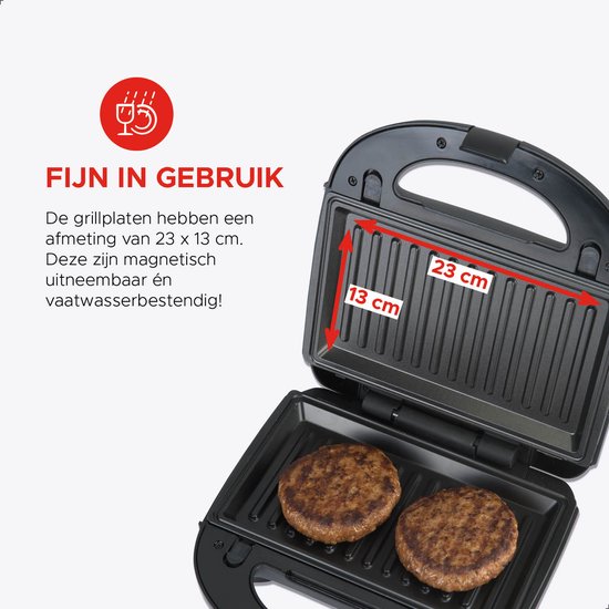 Bourgini MultiGrill 3-in-1 – Tosti apparaat, Grill & Wafel ijzer – PFAS-vrij – Verwisselbare platen – 750W