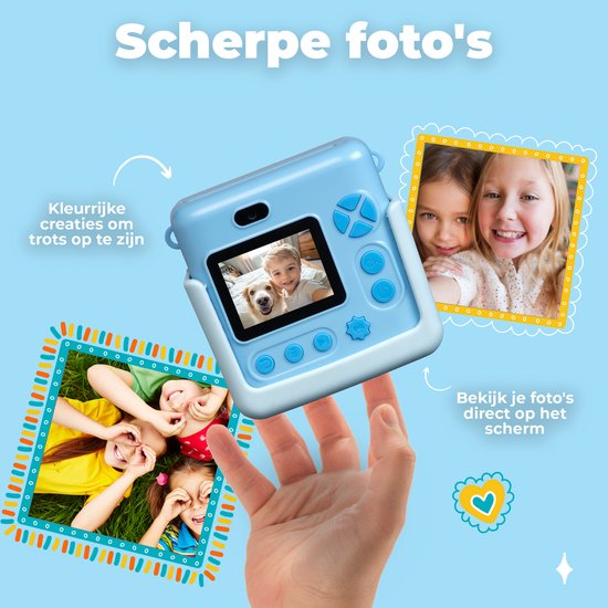 Denver Kindercamera Full HD met Printer - Selfie Camera - 20MP - Digitale Camera Kinderen - Foto - Video - Spelletjes - KPC1363 Blauw