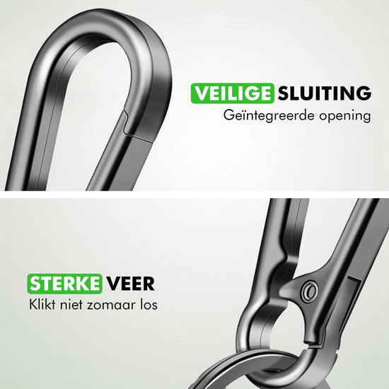 Travelhawk Karabijnhaak Sleutelhanger - met Sleutelring - 3 Stuks - Musketonhaak met Veerclip - Karabijnhaak Sleutelhanger - Aluminium - Zilver