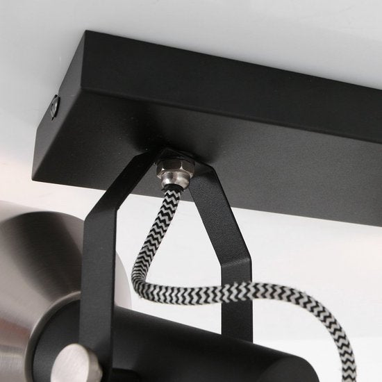 Spot plafondlamp Acier 3338ZW Zwart 2 x E27 fitting, Draaibaar en kantelbaar, Kunststof en Metaal, Modern, Mexlite