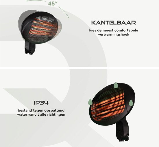 BRASQ Elektrische Terrasverwarmer Hangend PHW100 - Heater 2000W - 3 warmtestanden - Voor binnen en buiten - Spatwaterdicht - Zwart