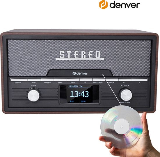 Denver DAB Radio CD Speler - Retro Radio - Bluetooth - DAB+/ FM - CD - MDA525 - Darkwood
