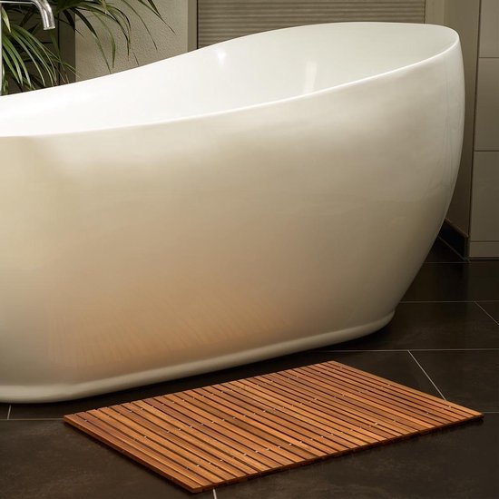 Badmat - Acaciahout Antislip Strepenpatroon 76x50cm - FSC gecertificeerd