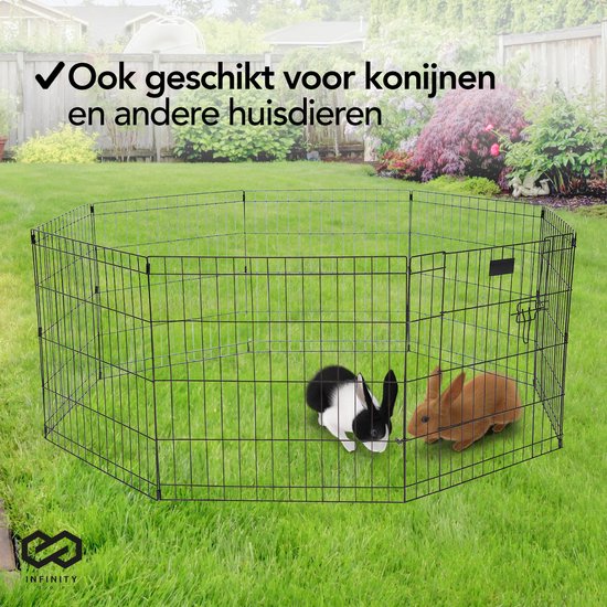 Infinity Goods Puppyren - Hondenren - 8 Panelen - 60 x 60 CM - 480 CM Omtrek - Opvouwbaar - Met Deur - Konijnenren - Zwart