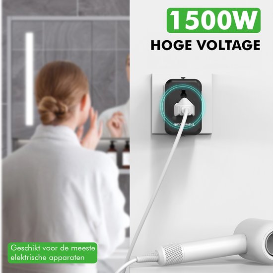 Travelhawk Wereldstekker met 2x USB-C en 2x USB Poort - Reisstekker - USB stekker - Internationale Reisstekker voor 150+ landen - Amerika (USA) - Engeland (UK) - Australië - Azië - Zuid Amerika - Afrika - Wereldstekkers - Zwart