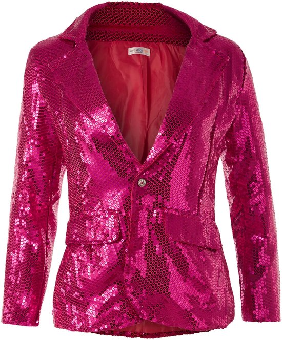 Dressforfun Paillettenjas dames pink XXL - verkleedkleding kostuum halloween verkleden feestkleding carnavalskleding carnaval feestkledij partykleding - 303880