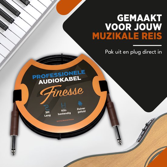 Finesse Gitaarkabel PRO - 300 cm - Jack 6.35mm - Audio Kabel - Instrumentkabel - Gitaar Kabel