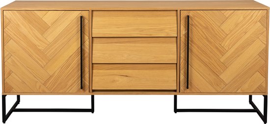 Dutchbone - Class Dressoir - 180 x 45 x 80 cm - Naturel Acaciahout & MDF - Messing Look Onderstel - Elegant Design - Ruime Opbergkast