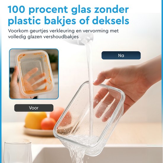 Nord Kitchen Vershoudbakjes Set - met Glazen Stoom Deksel - Meal Prep Bakjes - Diepvriesbakjes Volledig Glas - Luchtdicht - 10 Stuks - 1040 ML + 370ML