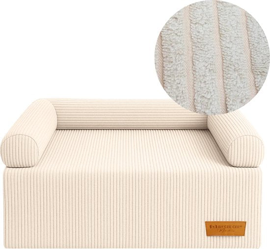 By Cee Cee Origineel Hondendeken Bank – Hondenkleed Bank - Hondenmand - Premium - Volledig Afritsbaar - Ribstof - Beige - 120x90 - Maat L