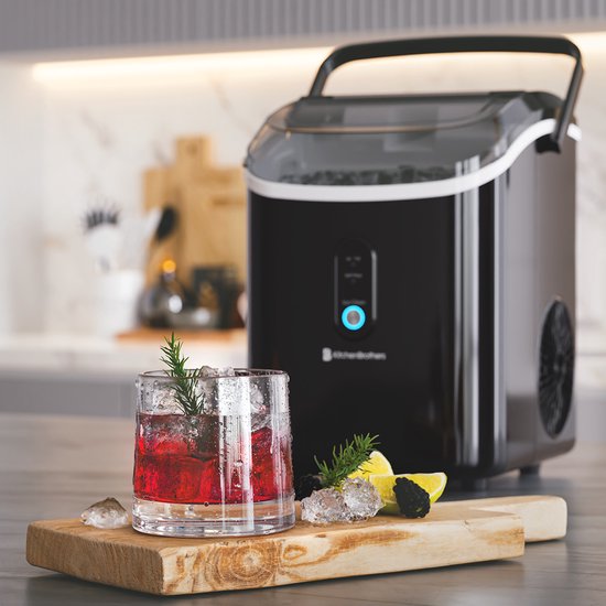 KitchenBrothers Nugget IJsblokjesmachine - 1.1L - Crushed Ice Maker met IJsschep – Draagbaar – 15kg/24 uur - Zwart