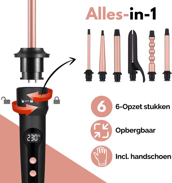 VAIVE 6-in-1 Krultang & Stijltang met Opzetstukken - Haarkruller - Curling Iron