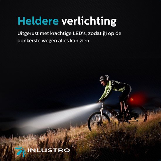 Inlustro Fietslamp Set - Voorlicht / Achterlicht - LED Fietslampjes Rood en Wit - Fietslicht Koplamp - Waterdicht - USB Oplaadbaar