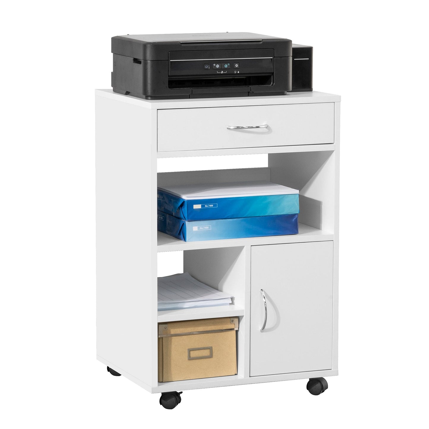 SoBuy Kantoor opbergkastje op wieltjes - 50x40x75 cm - Max. 50KG - Wit