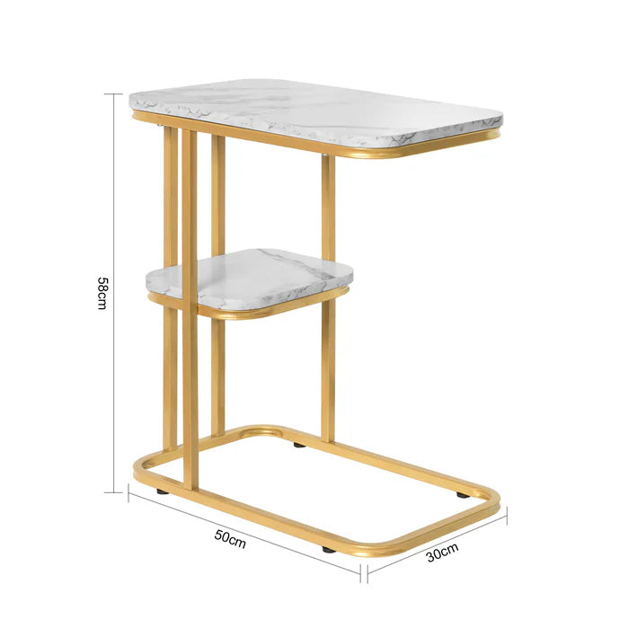 SoBuy - Bijzettafel - Verzorgingstafel Met Gouden Metalen Frame - 50x58x30cm FBT110-G