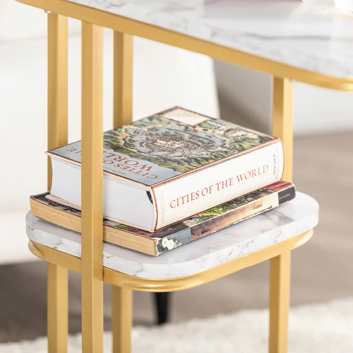SoBuy - Bijzettafel - Verzorgingstafel Met Gouden Metalen Frame - 50x58x30cm FBT110-G