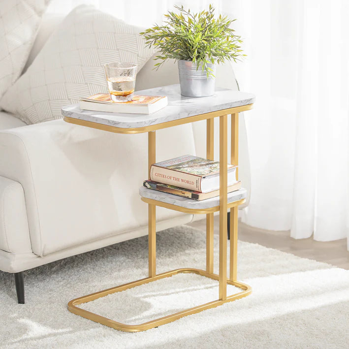 SoBuy - Bijzettafel - Verzorgingstafel Met Gouden Metalen Frame - 50x58x30cm FBT110-G