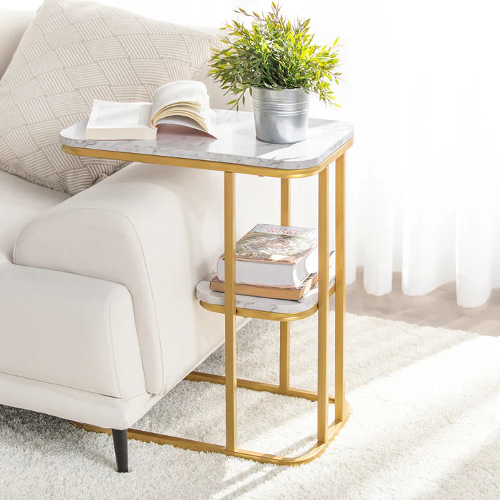 SoBuy - Bijzettafel - Verzorgingstafel Met Gouden Metalen Frame - 50x58x30cm FBT110-G