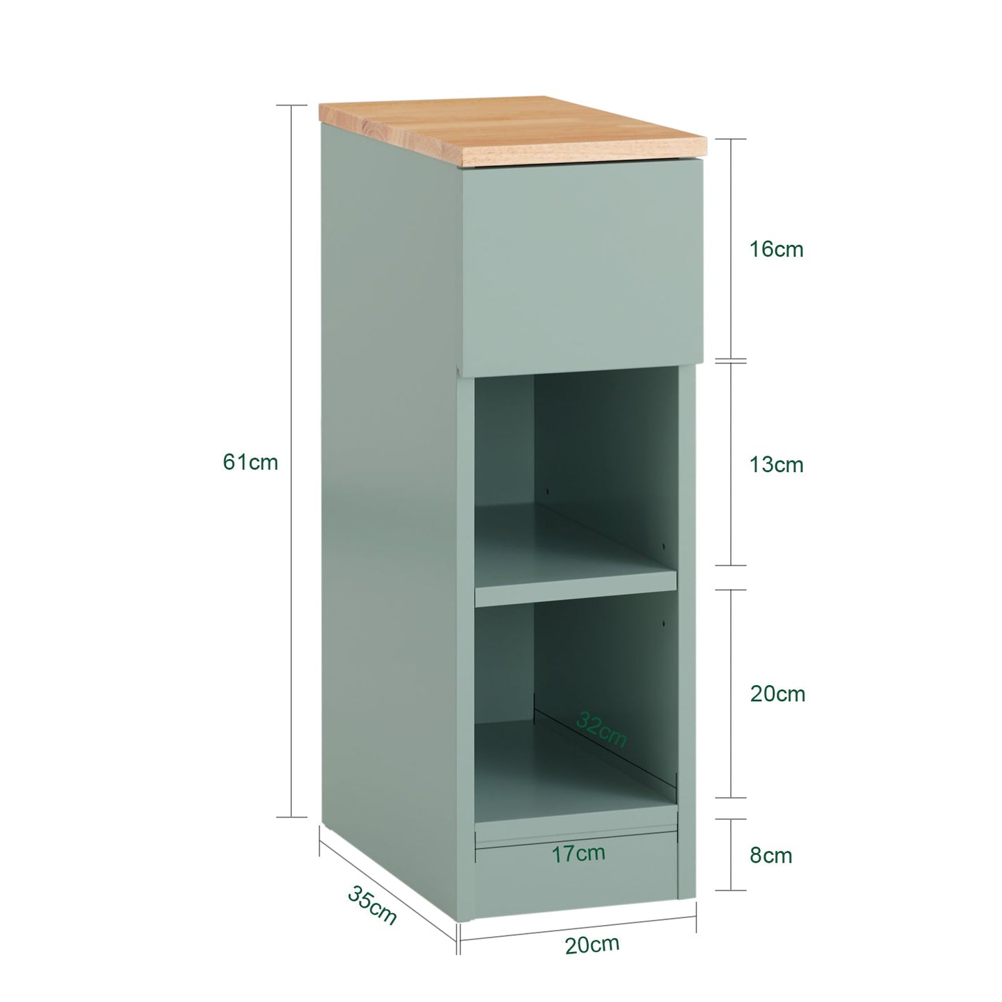 SoBuy FBT111-GR Nachtkastje Groen 20x35x60 cm – Compacte Bijzettafel met Lade