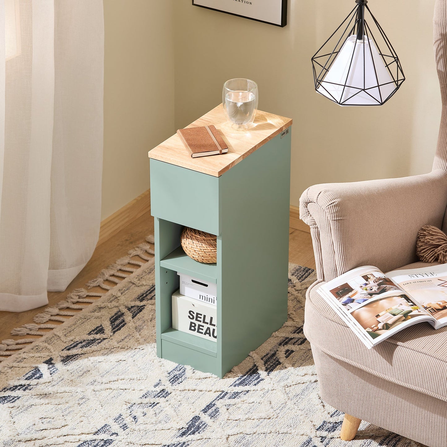 SoBuy FBT111-GR Nachtkastje Groen 20x35x60 cm – Compacte Bijzettafel met Lade