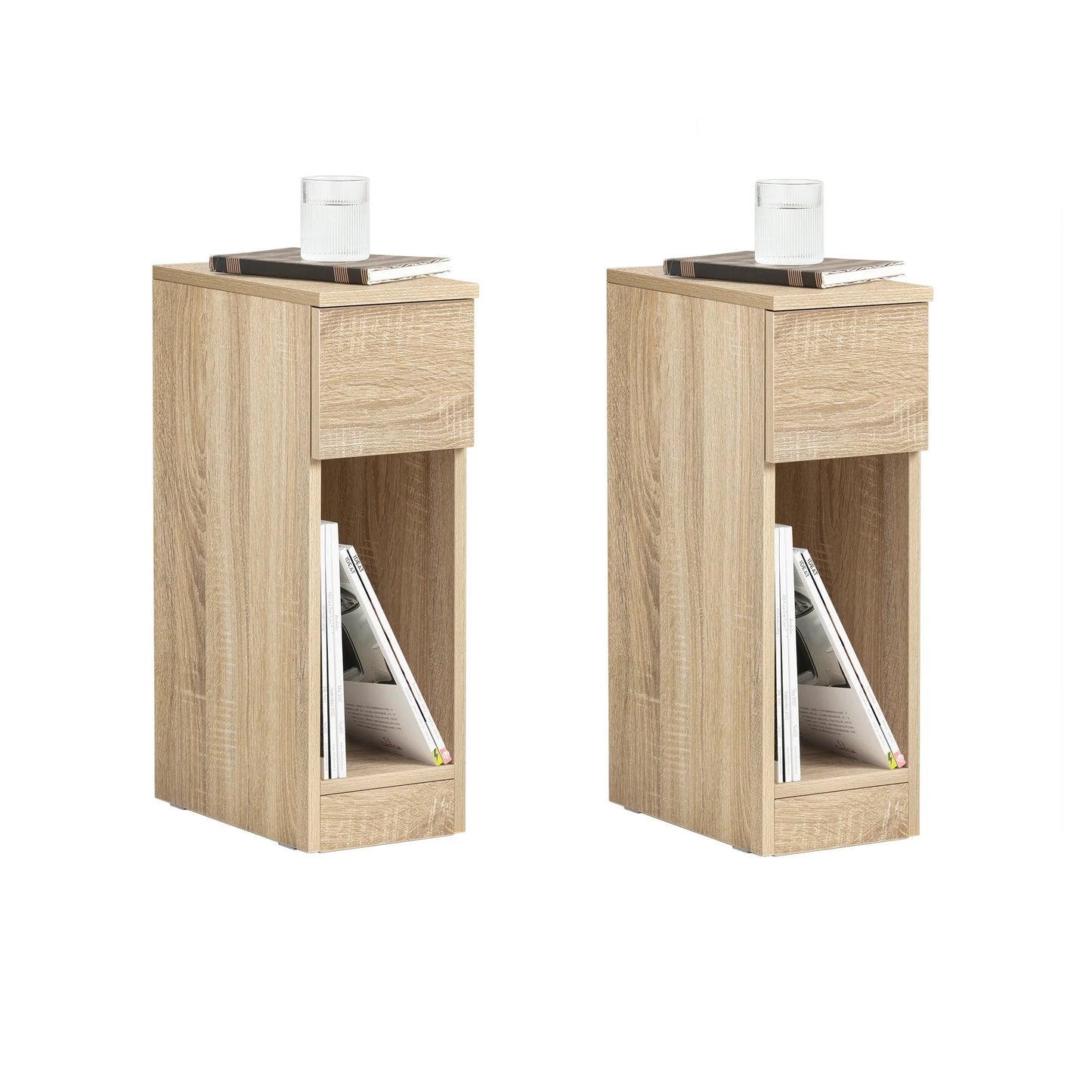 SoBuy Nachtkast Met Lade - Set Van 2 - Bijzettafel - Licht Bruin - 20x60x35cm - FBT111-Nx2