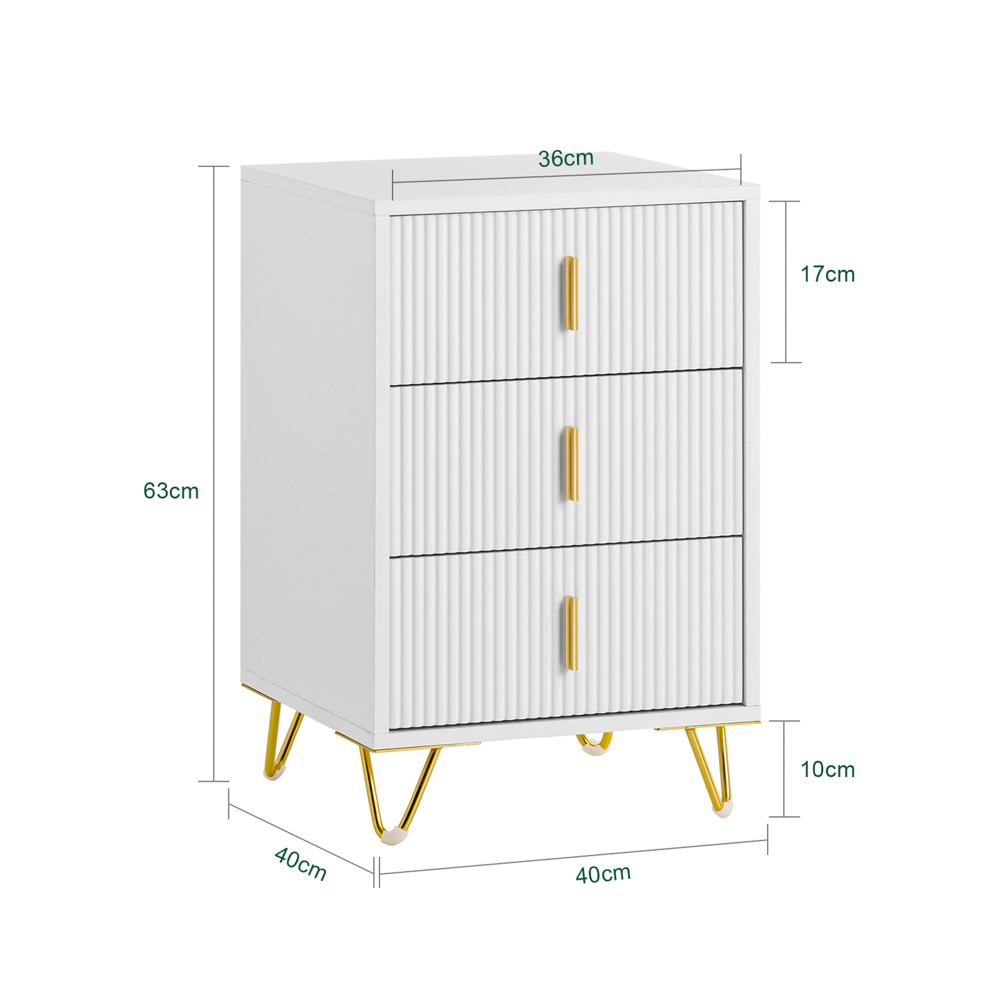 SoBuy Nachtkastje FBT115-L-W - 3 Schuifladen - 40 x 40 x 64 cm - Wit